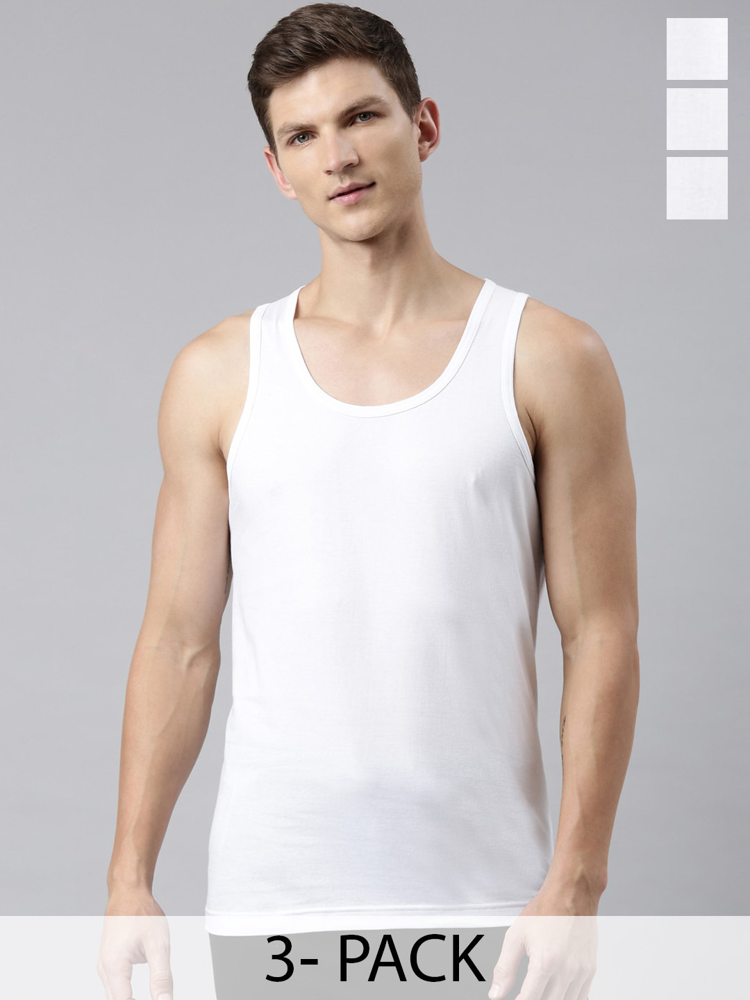 FASO Pack of 3 Pure Cotton Innerwear Vests K101-SQ-PO3-WHITE