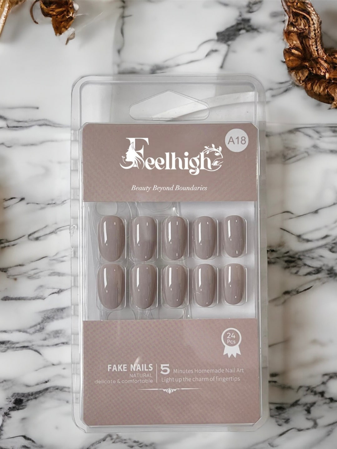 FEELHIGH 24-Pcs Long Lasting Reusable Artificial Fake Nail Set - A18