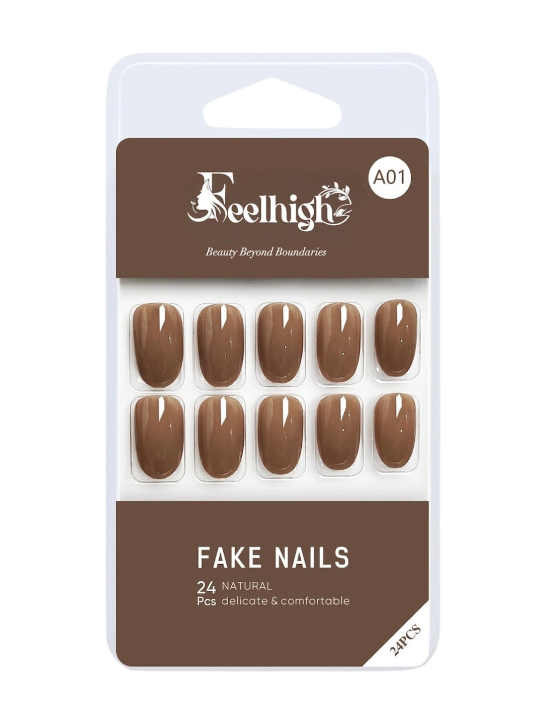 FEELHIGH 24-Pcs Stick On Reusable Waterproof Press On Nails -A01