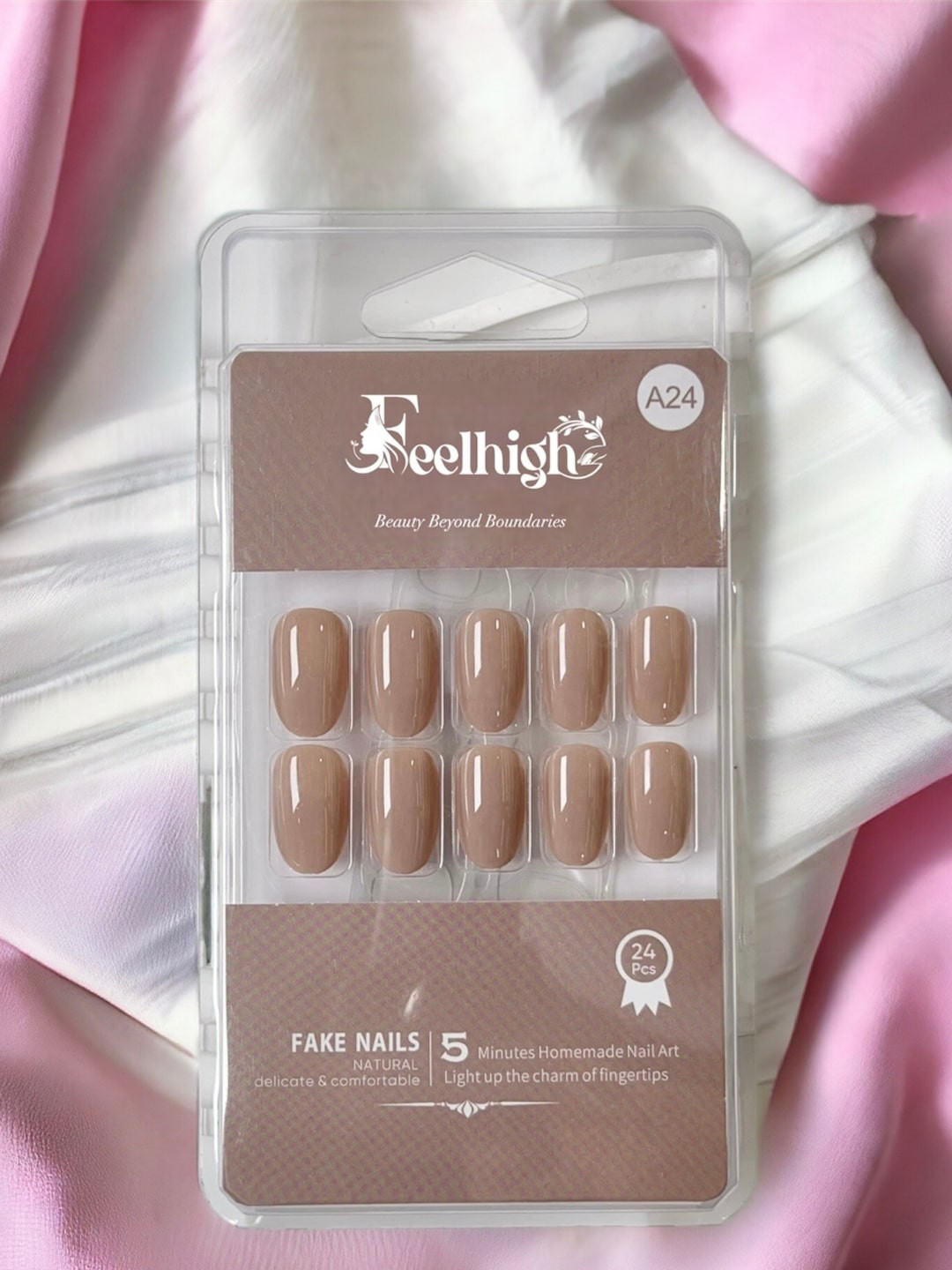 FEELHIGH 24-Pcs Long Lasting Reusable Artificial Fake Nail Set - A24