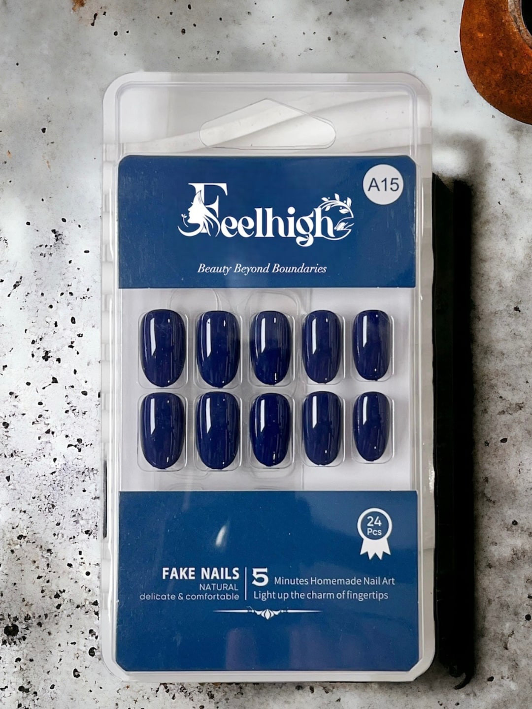 FEELHIGH 24-Pcs Stick On Reusable Waterproof Press On Nails - A15
