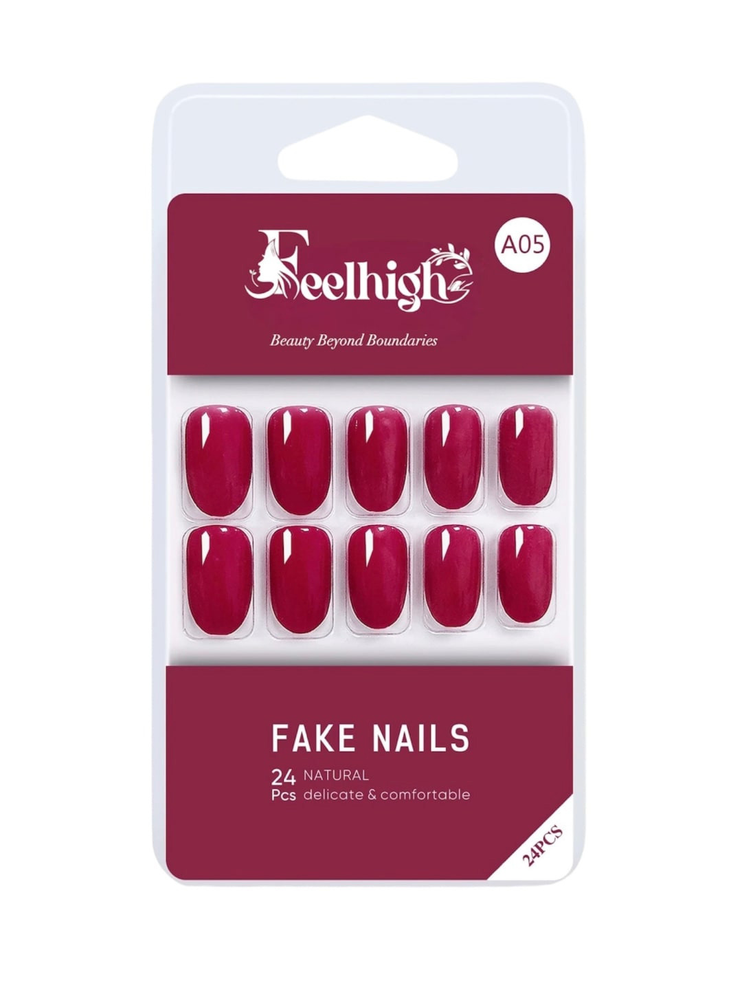 FEELHIGH 24-Pcs Long Lasting Reusable Artificial Fake Nail Set - A05