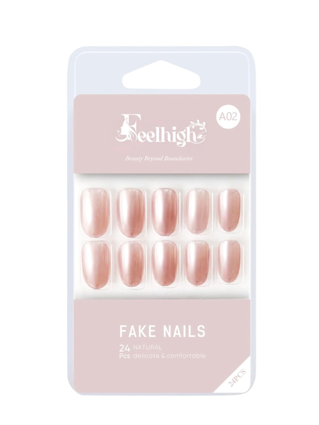 FEELHIGH 24-Pcs Long Lasting Reusable Artificial Fake Nail Set - A02