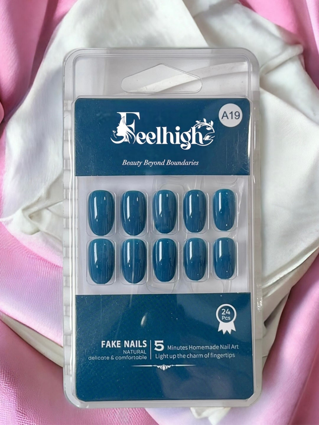FEELHIGH 24-Pcs Stick On Reusable Waterproof Press On Nails - A19