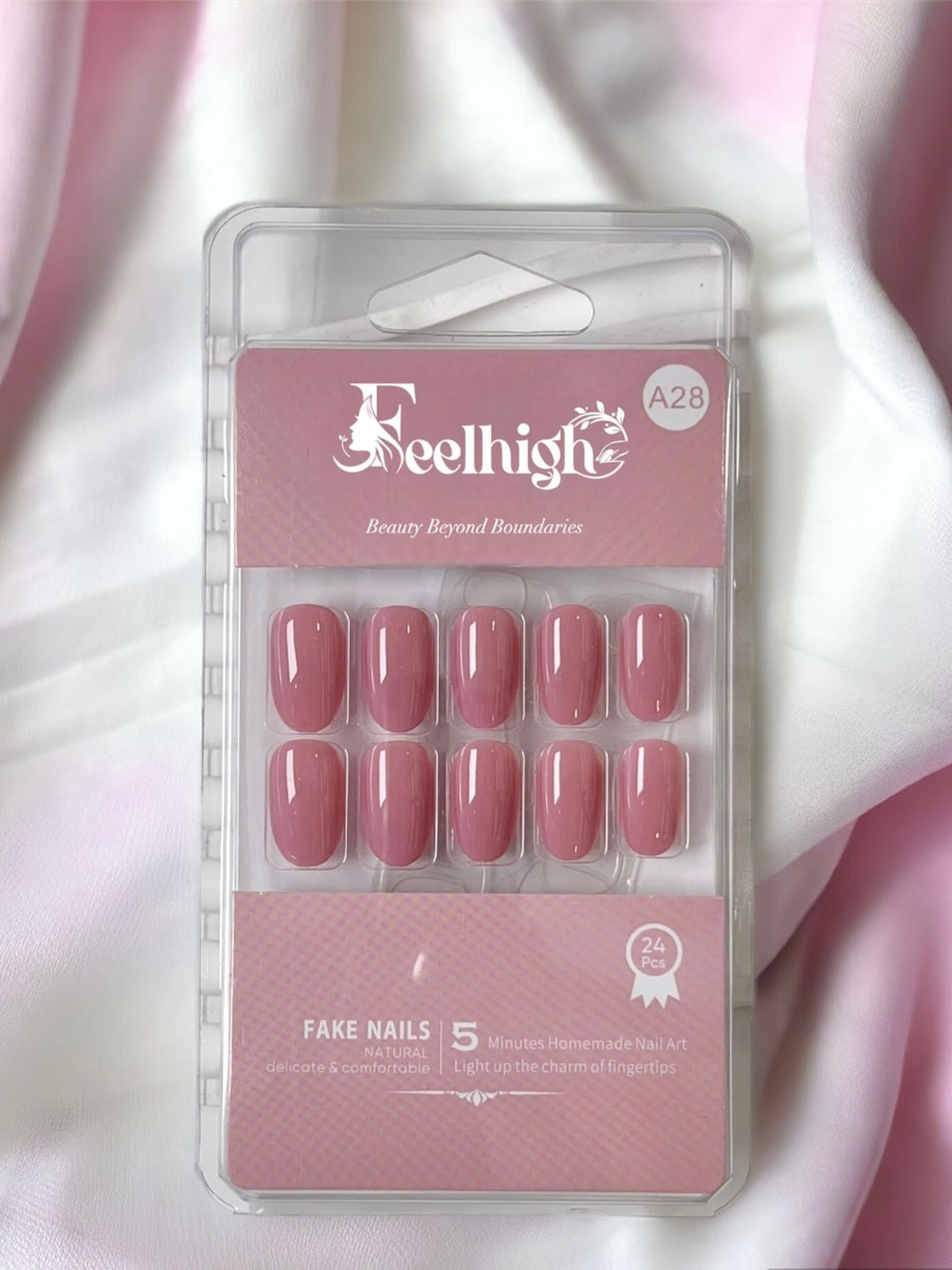 FEELHIGH 24-Pcs Stick On Reusable Waterproof Press On Nails - A28