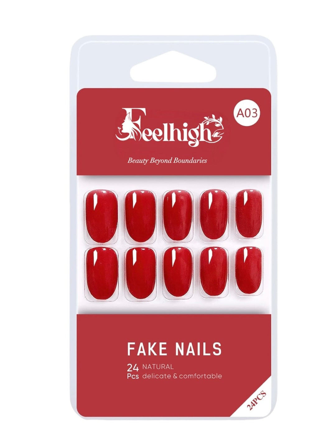 FEELHIGH 24-Pcs Long Lasting Reusable Artificial Fake Nail Set - A03
