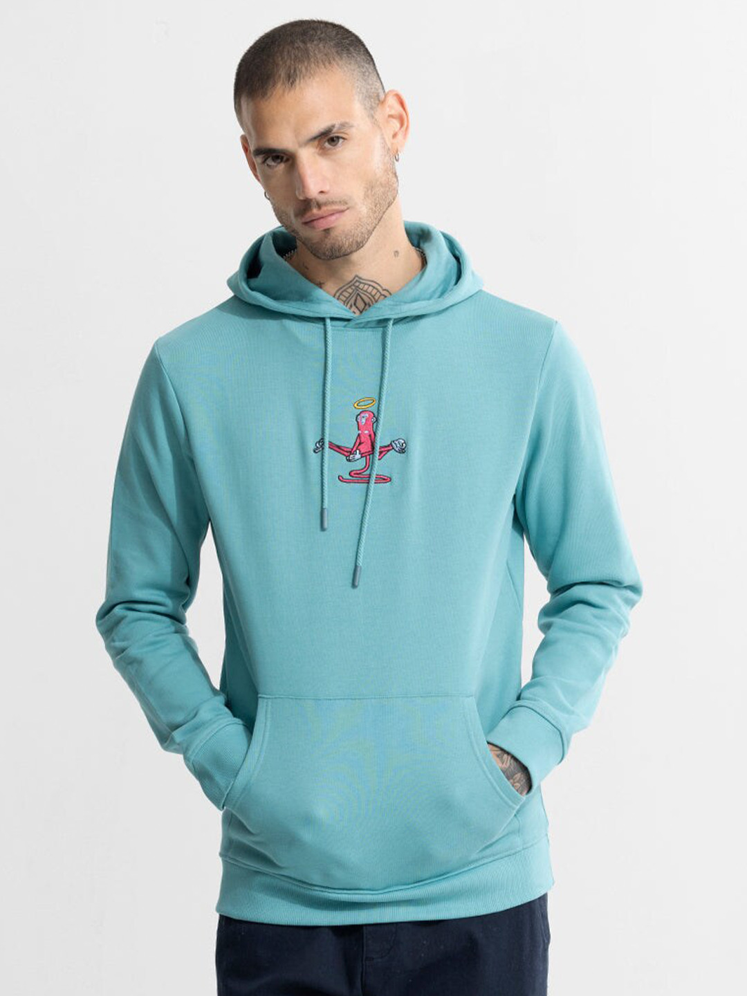 Snitch Blue Teach Peace Printed Hooded Pullover