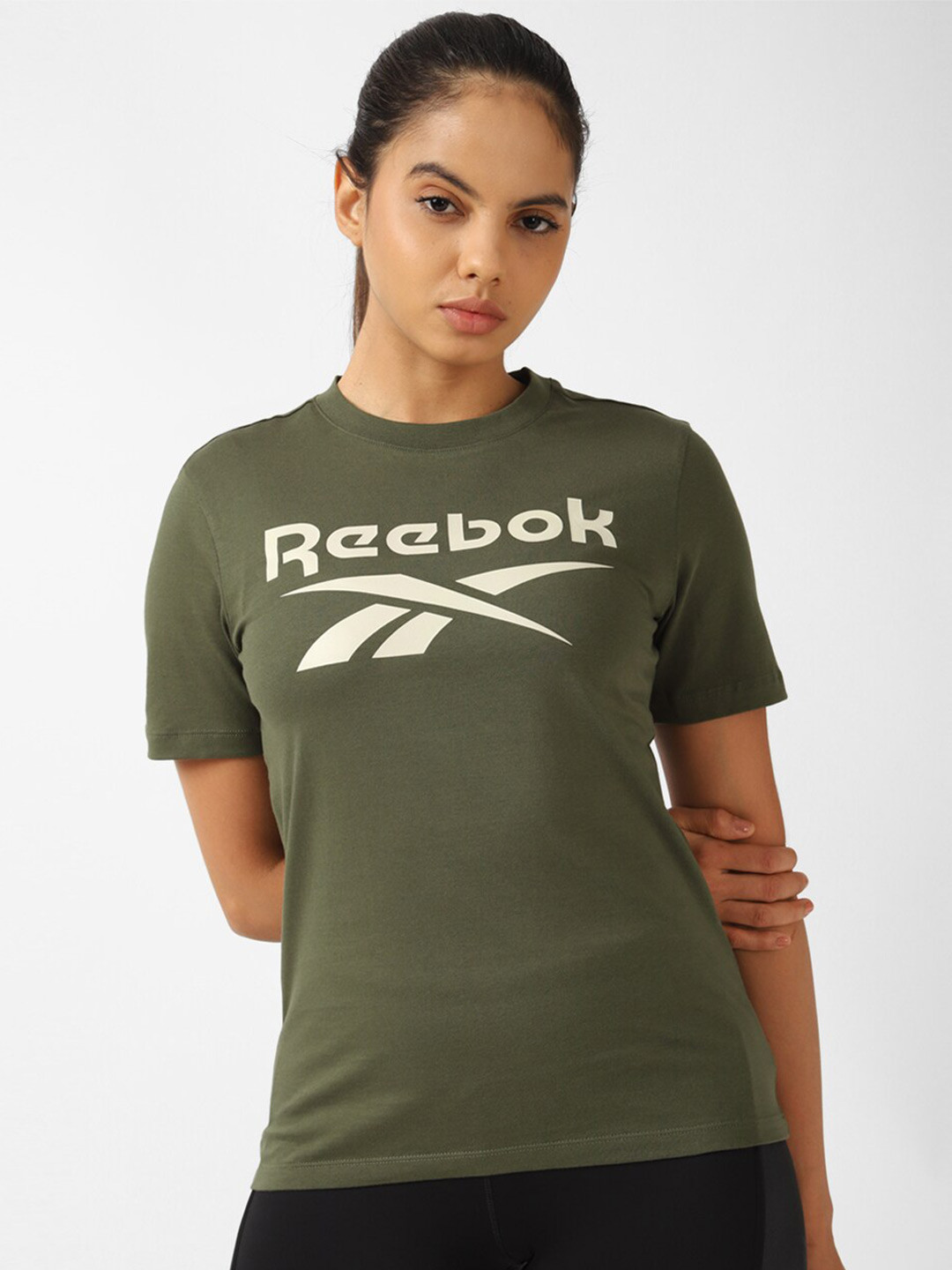 Reebok Ri Bl Brand Logo Printed Slim-Fit Pure Cotton T-Shirt