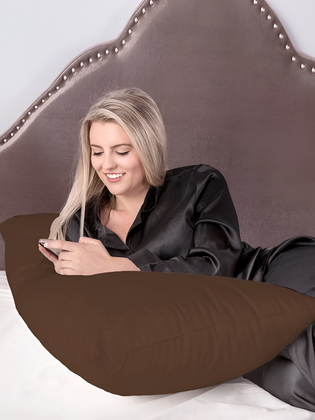 Mom's Moon Brown Solid Cotton Lightweight Medium Fibre Sleep Pillow-137 x 50.8 cm