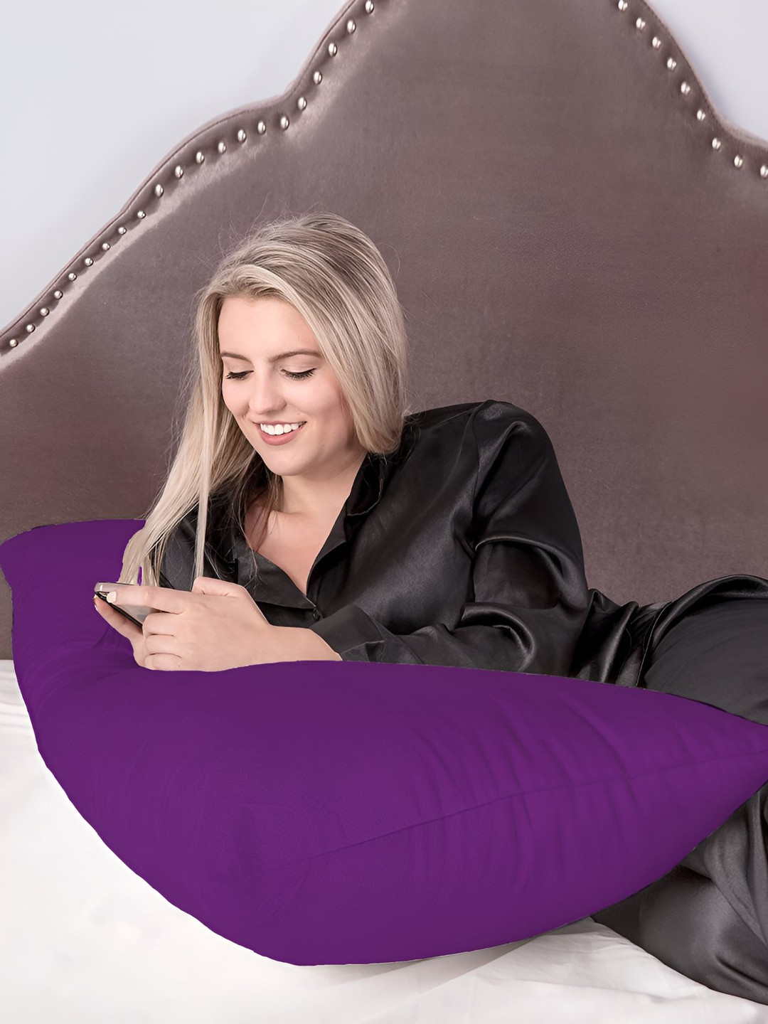 Mom's Moon Purple Solid Cotton Lightweight Medium Fibre Sleep Pillow-137 x 50.8 cm