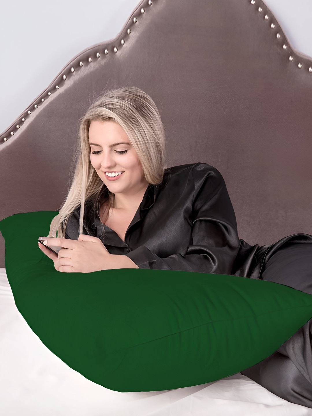 Mom's Moon Green Solid Cotton Lightweight Medium Fibre Sleep Pillow-137 x 51 cm