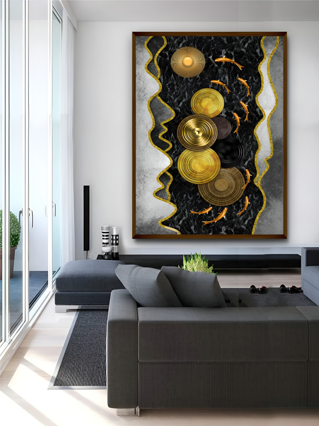 Artsense Black & Golden Framed Canvas Painting Wall Art