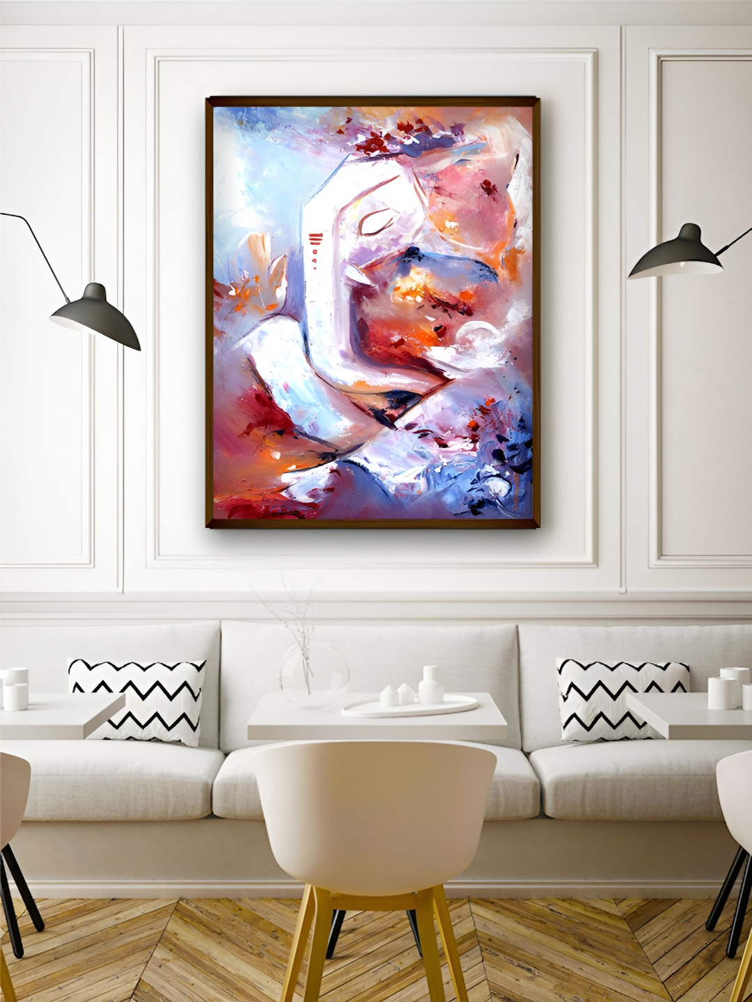 Artsense White & Blue Ganesha Abstract Canvas Painting Wall Art