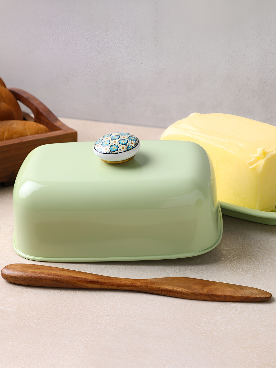 dudki Green Stainless Steel Food Container with Ceramic Knob