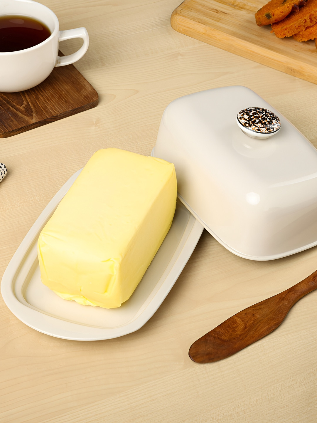 dudki Beige Stainless Steel Food Container with Ceramic Knob