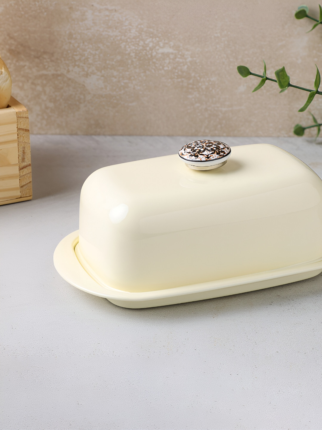 dudki Cream Stainless Steel Food Container with Ceramic Knob