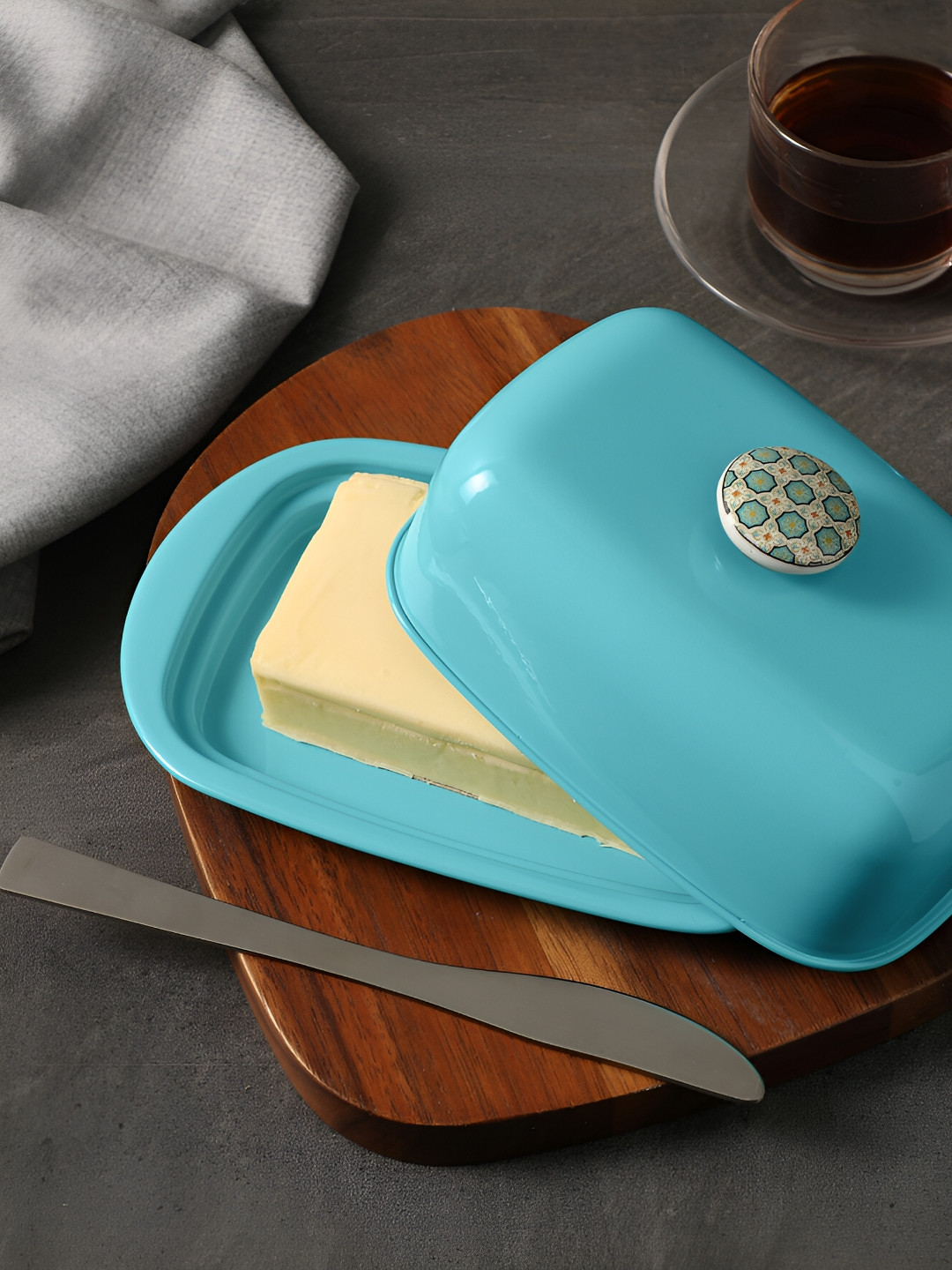 dudki Blue Stainless Steel Food Container with Ceramic Knob