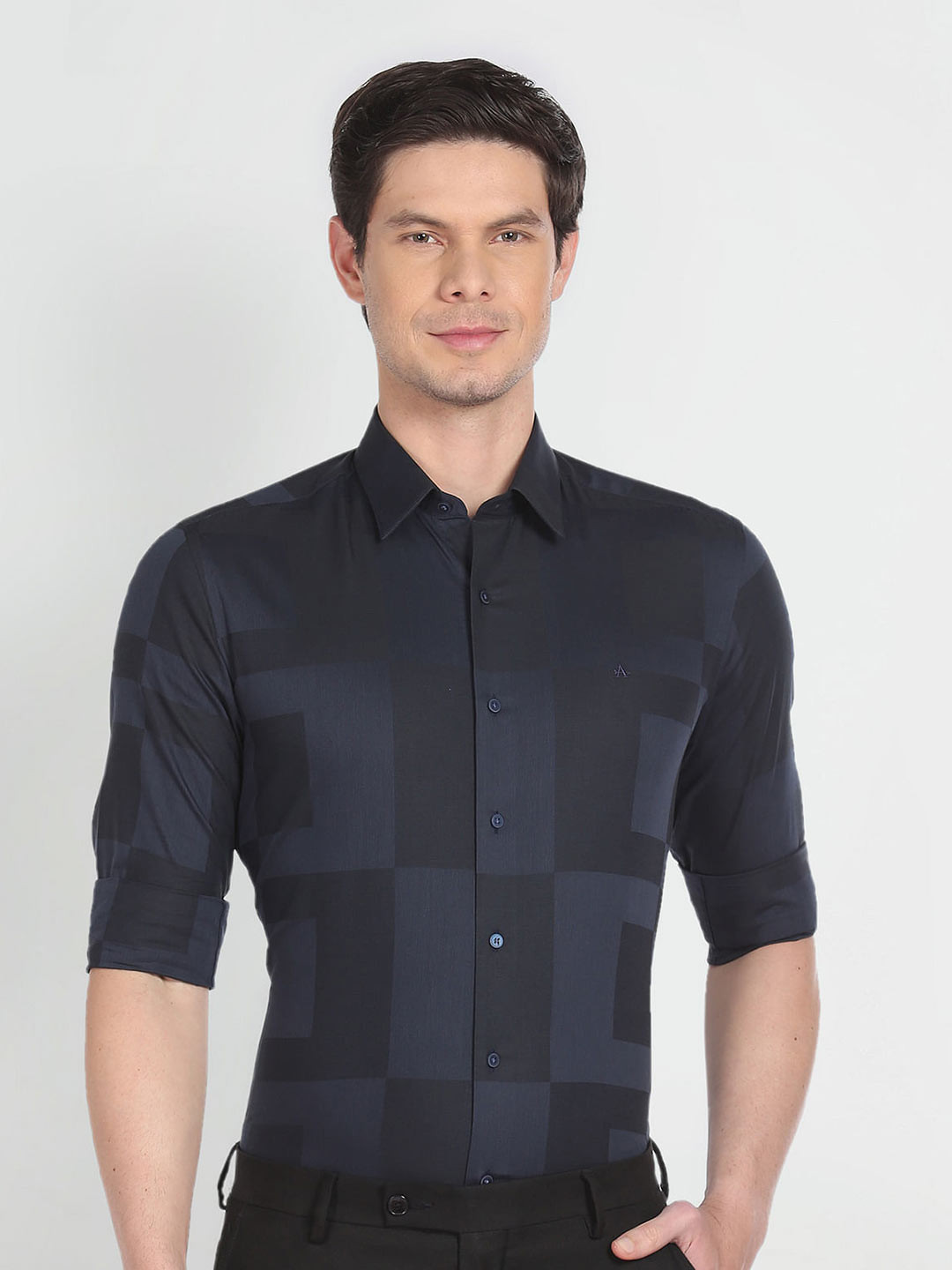 Arrow New York Geometric Patterned Slim Fit Dobby Pure Cotton Formal Shirt