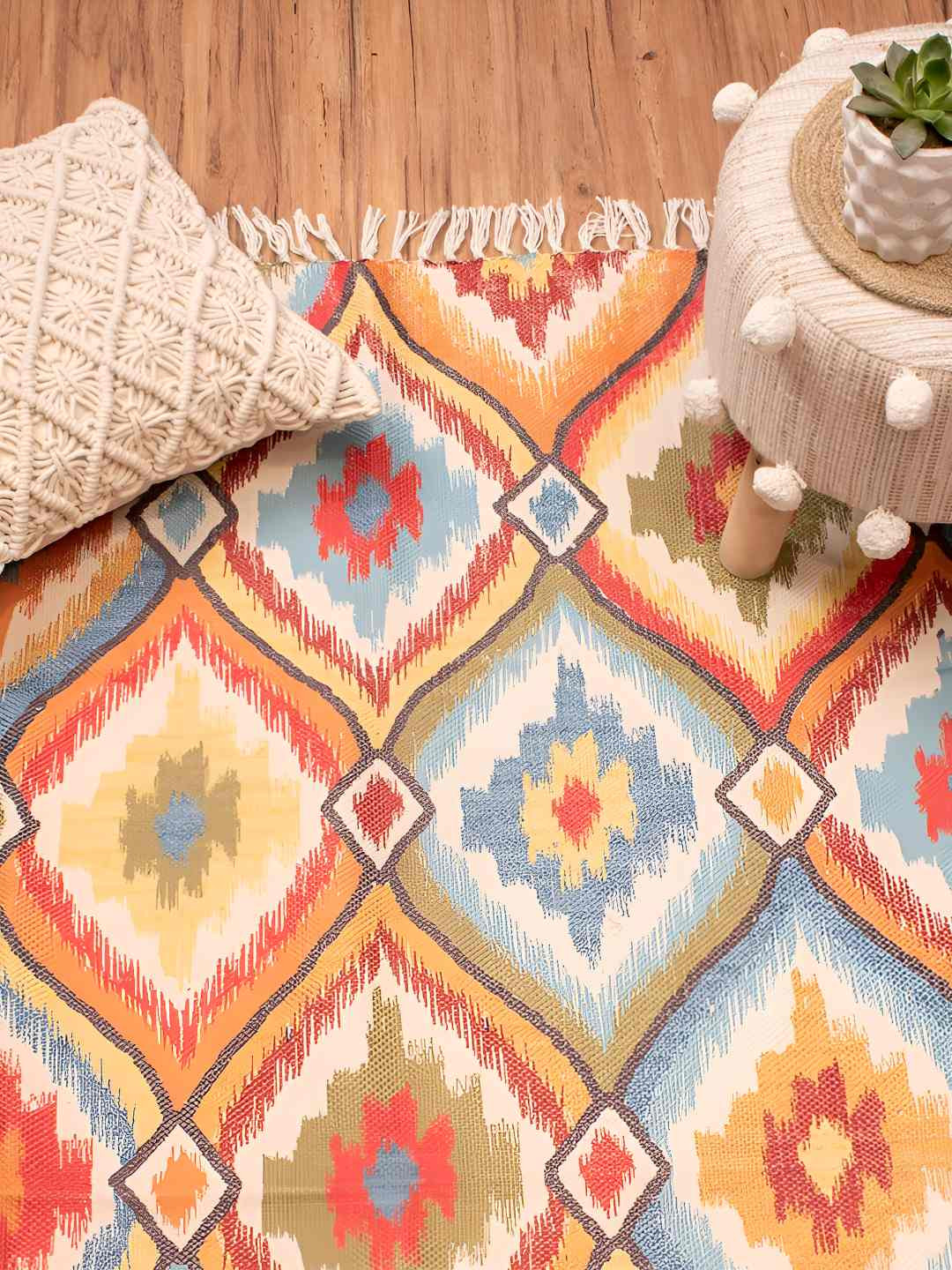 HOMADORN Red & Yellow Printed No Shredding Dhurrie