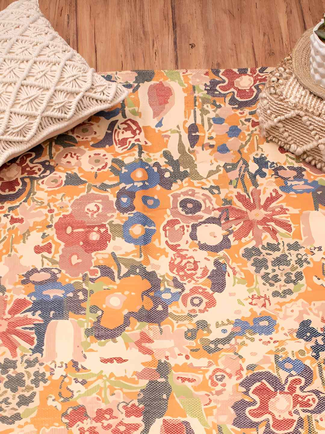 HOMADORN Yellow & Orange Colored Printed No Shredding Dhurrie