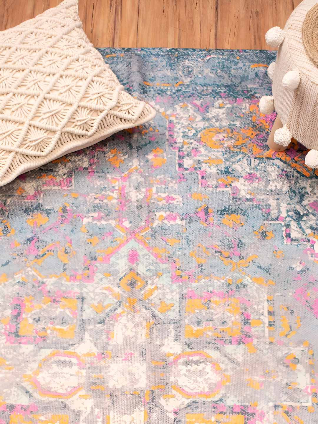 HOMADORN Blue &Orange Printed No Shredding Dhurrie