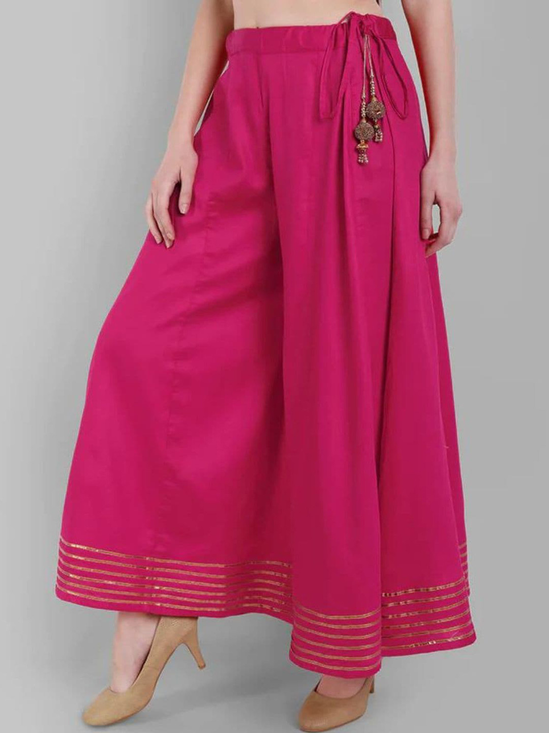 Mera Rang Gota-border Pure Cotton Flared Palazzo