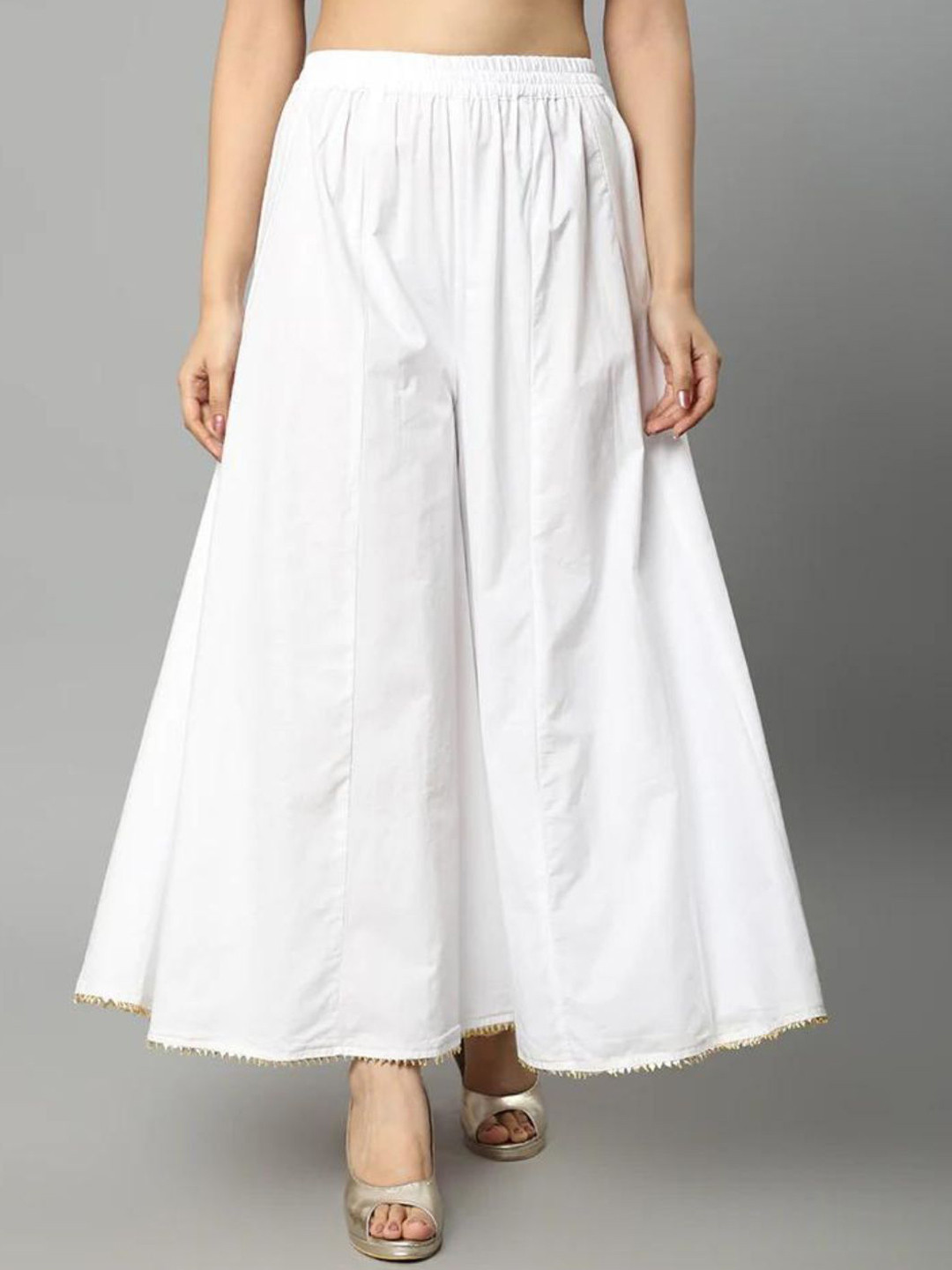 Mera Rang Gota-border Pure Cotton Flared Palazzo