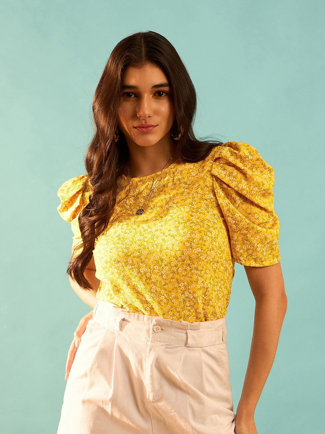 Yellow puff sleeve top outlet