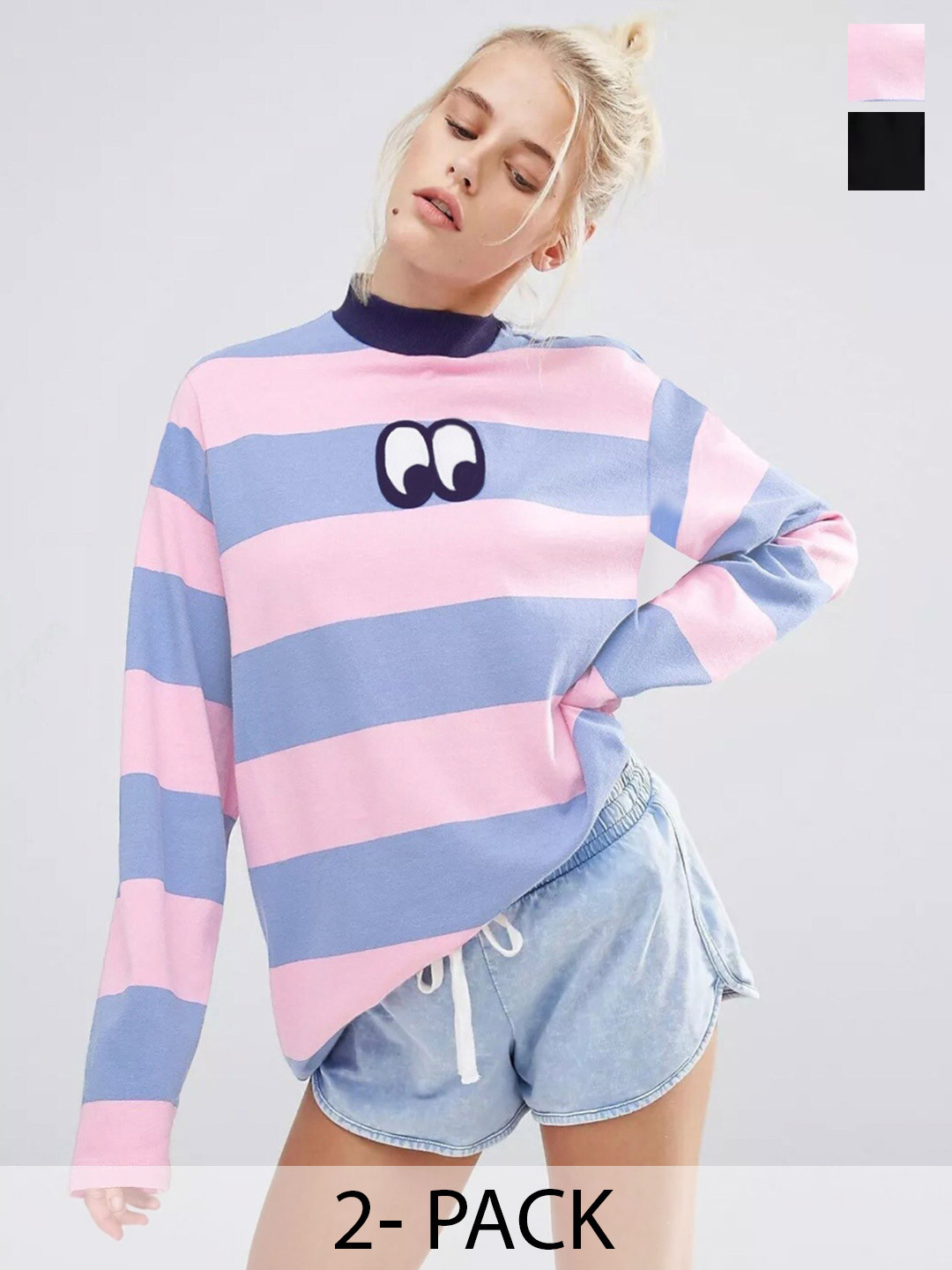 The Dry State Pack Of 2 Pink & Black Striped Cotton T-shirt