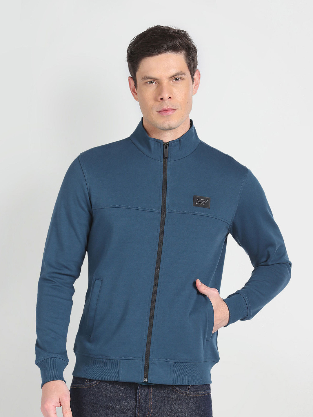Arrow New York Mock Collar Front Open Sweatshirt