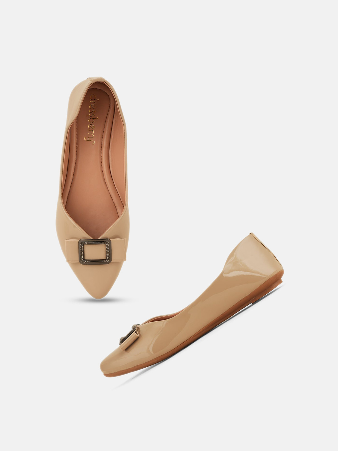 DressBerry Beige Pointed Toe Ballerinas With Embellished Bows