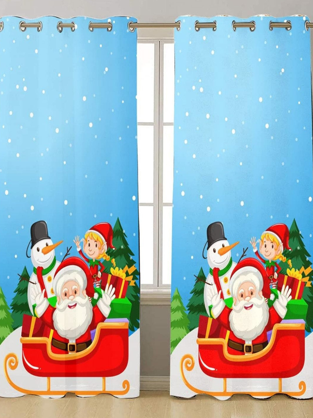 THEYAYACAFE Blue & White Christmas Snowman Black Out Window Curtain