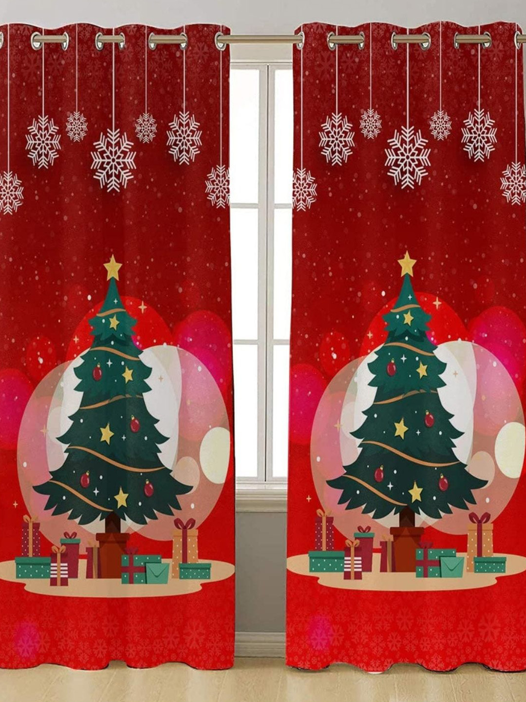 THEYAYACAFE Red 2 Pieces Christams Tree Room Darkening Window Curtains