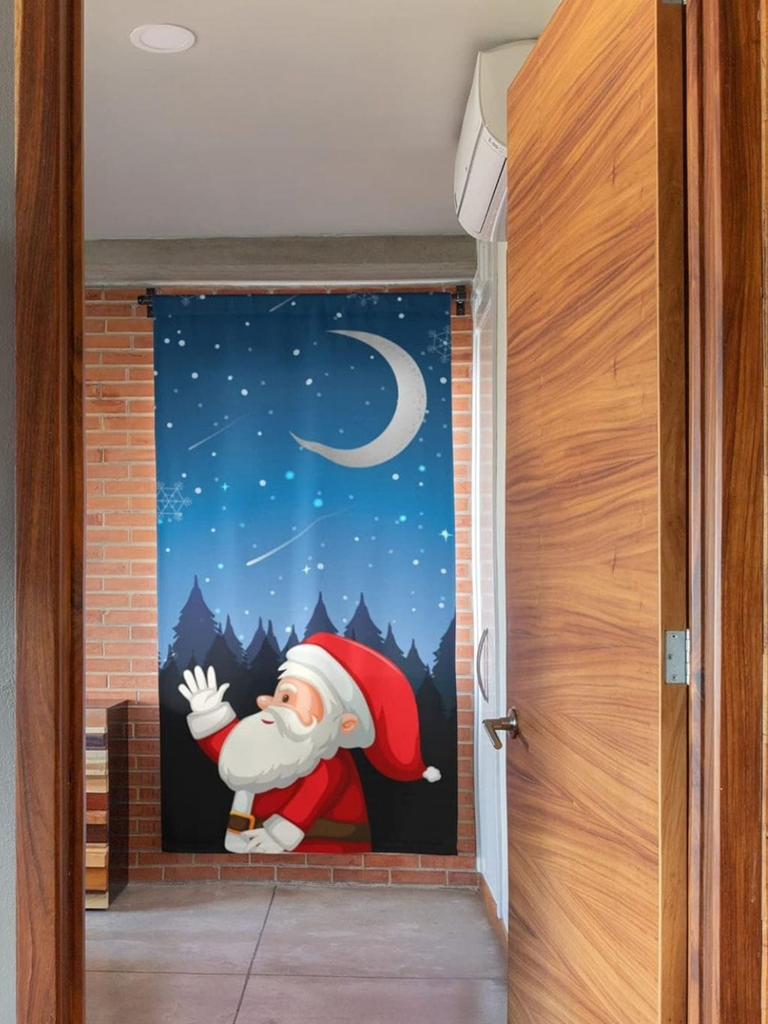 THEYAYACAFE Blue 2 Pieces Father Christmas Room Darkening Window Curtains