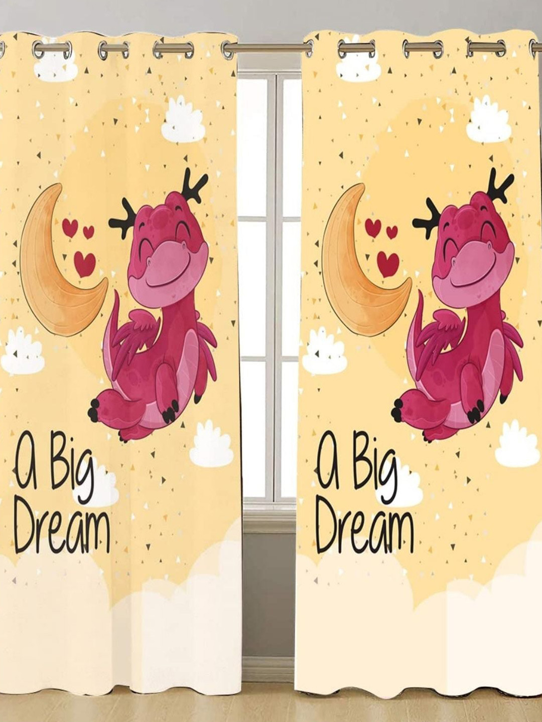 THEYAYACAFE Yellow & Pink A Big Dream Printed Velvet Black Out Window Curtain