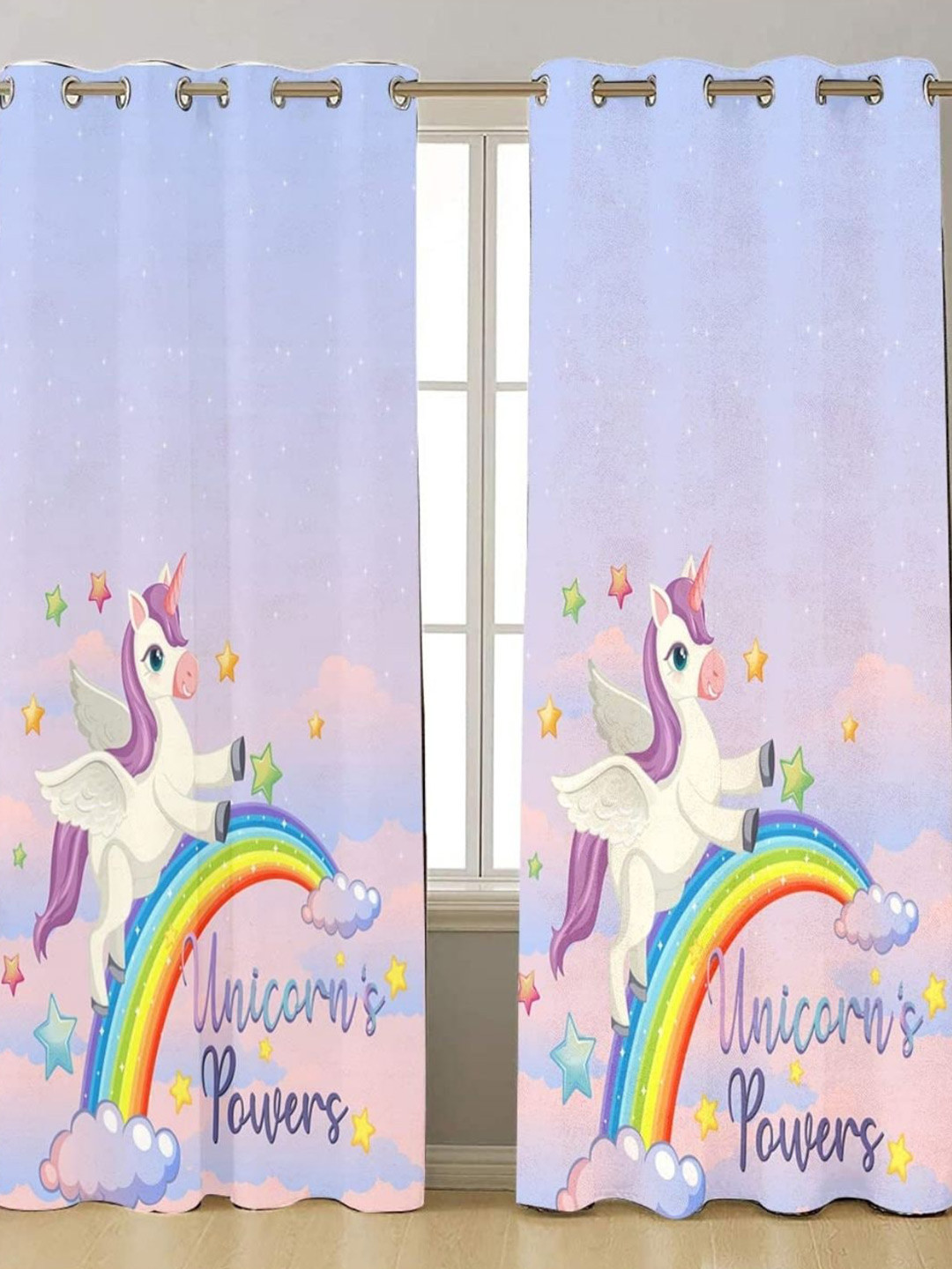 THEYAYACAFE Purple 2 Pieces Unicorn Rainbow Room Darkening Window Curtains