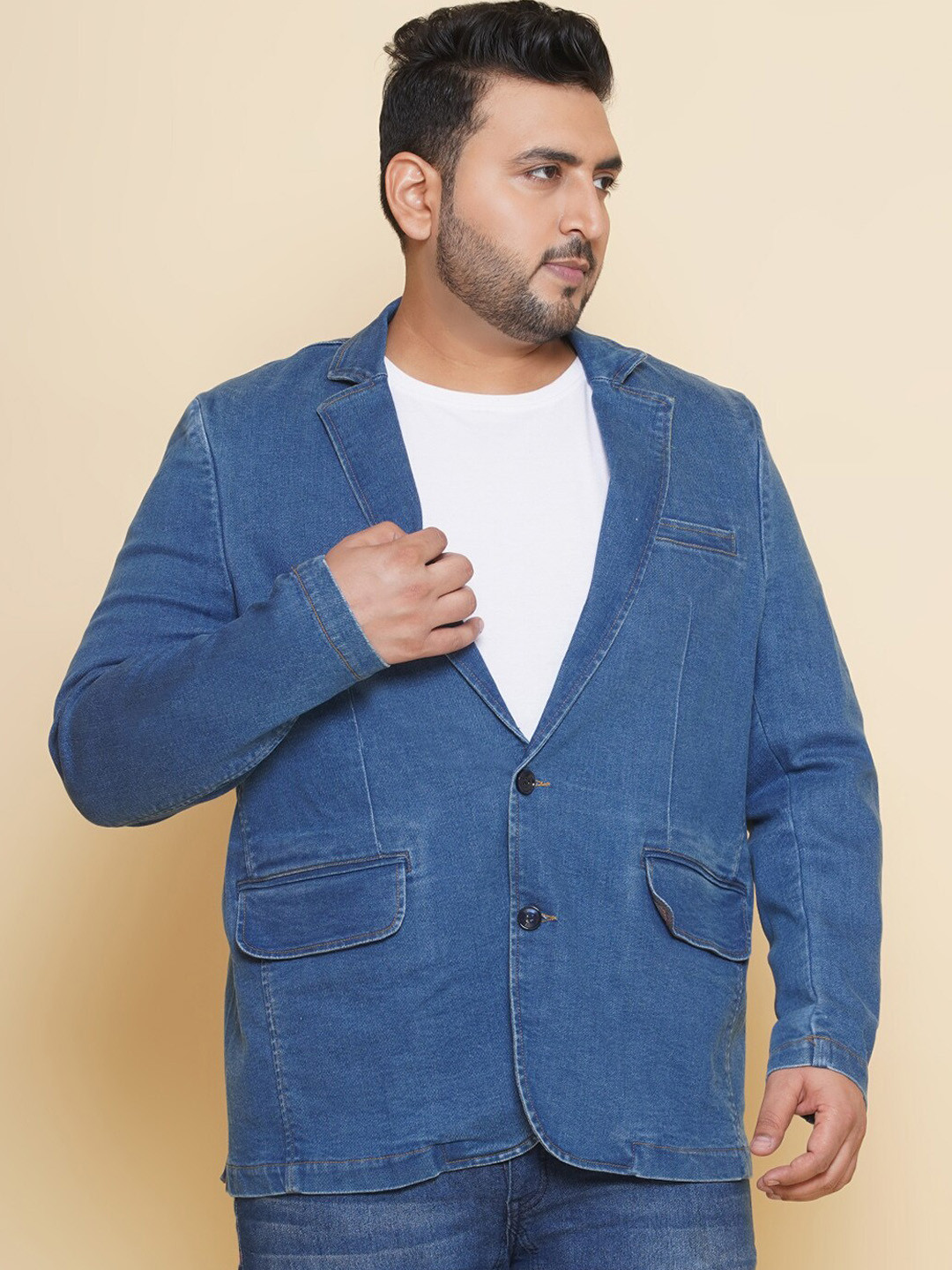John Pride Plus Size Single Breasted Denim Blazers
