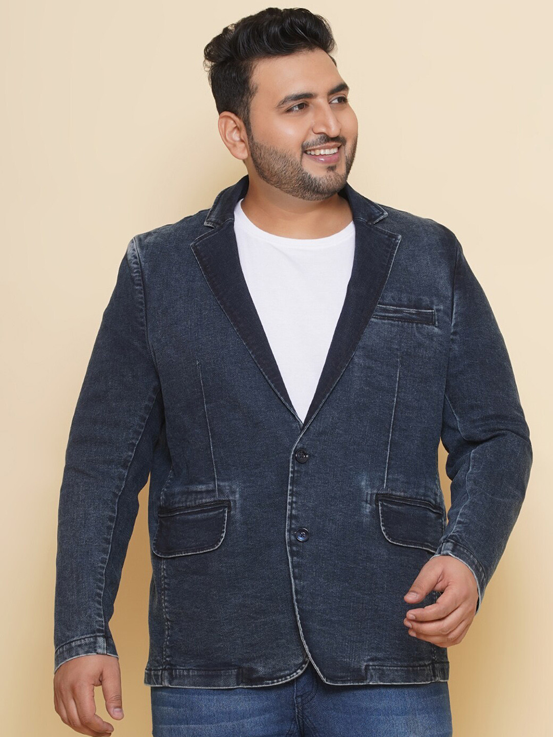 John Pride Plus Size Single Breasted Denim Blazers