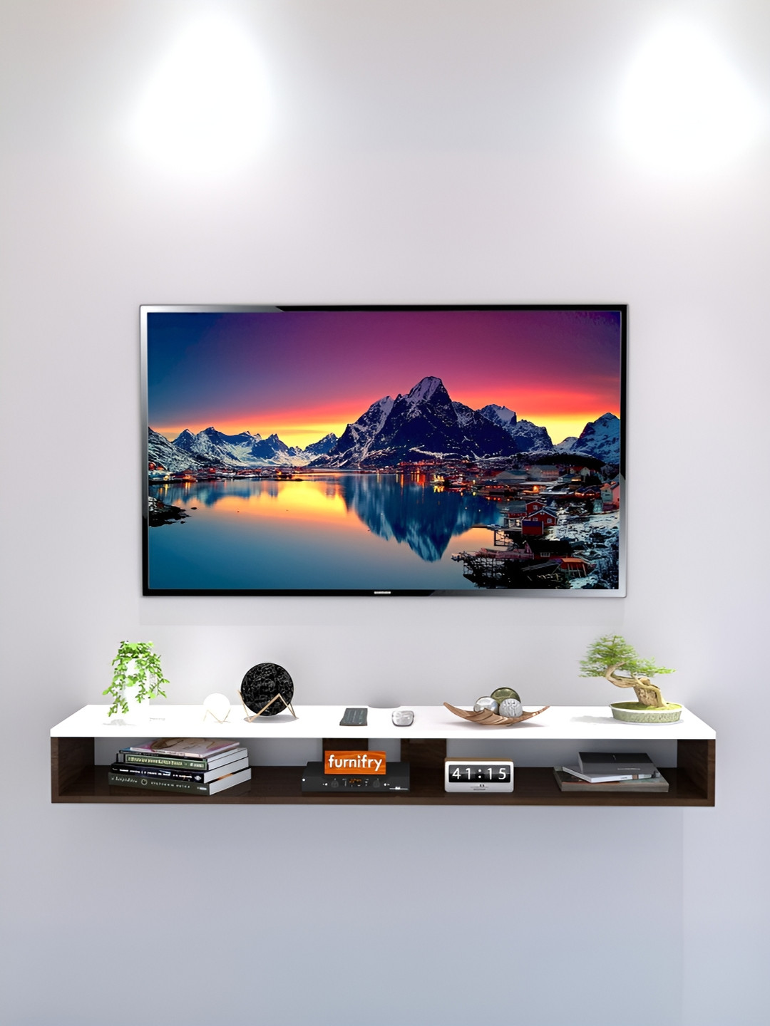 Furnifry White & Brown Wooden TV Entertainment Unit