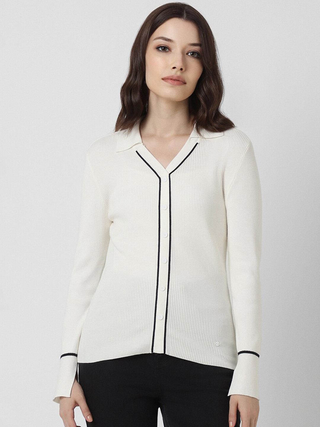 Van Heusen Woman Ribbed Shirt Collar Regular Top