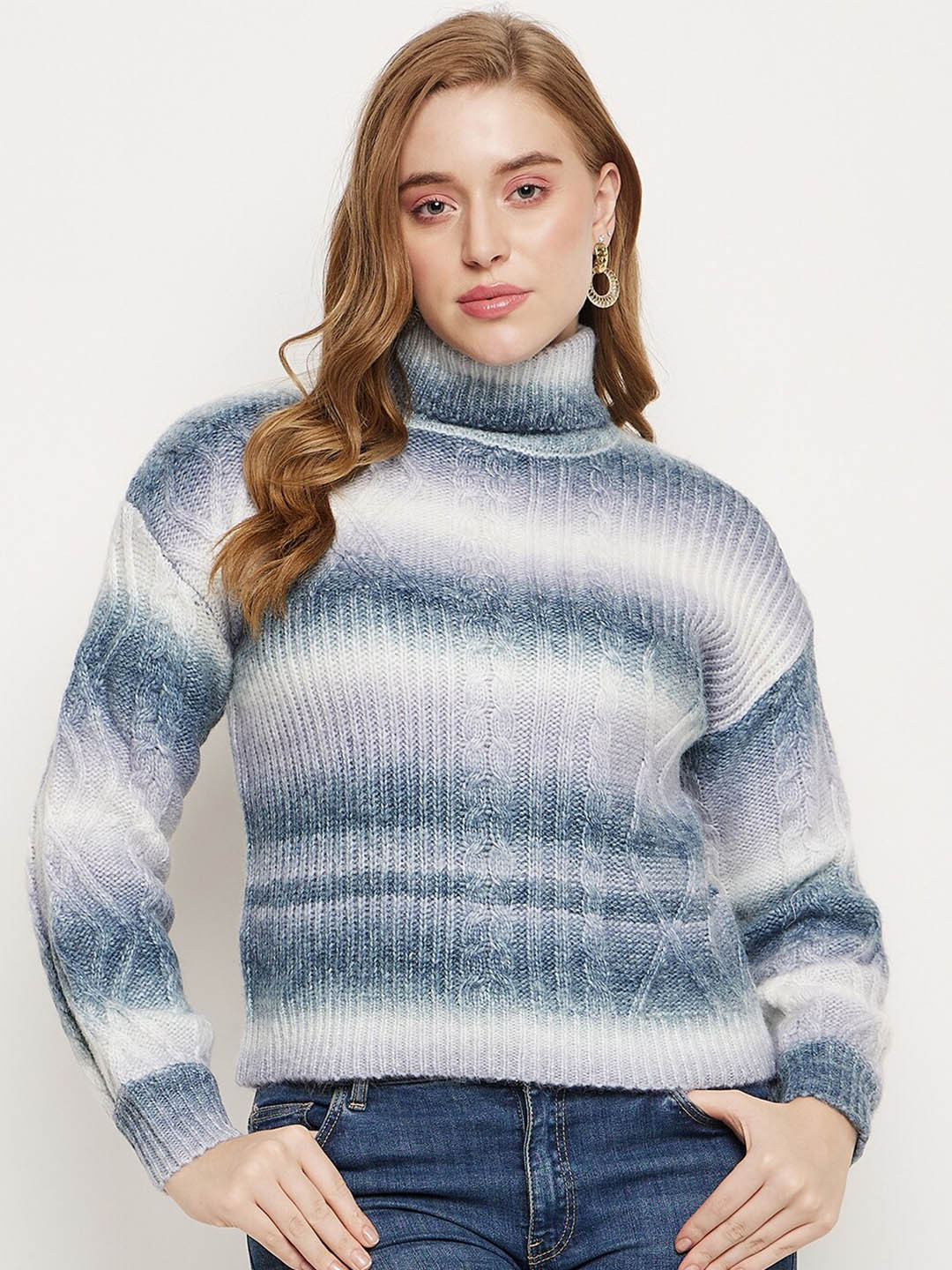 Madame Turtle Neck Cable Knit Acrylic Pullover Sweater