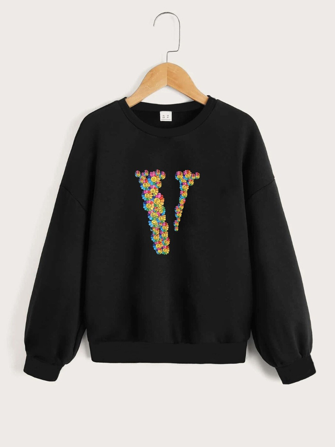 StyleCast Girls Black Floral Printed Long Sleeves Pullover Sweatshirt