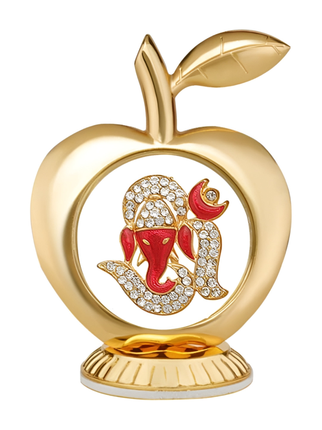 INTERNATIONAL GIFT Apple Shaped Ganesh Gold Metal Metallic Prayer Room Small Showpiece - 3.3 Inches