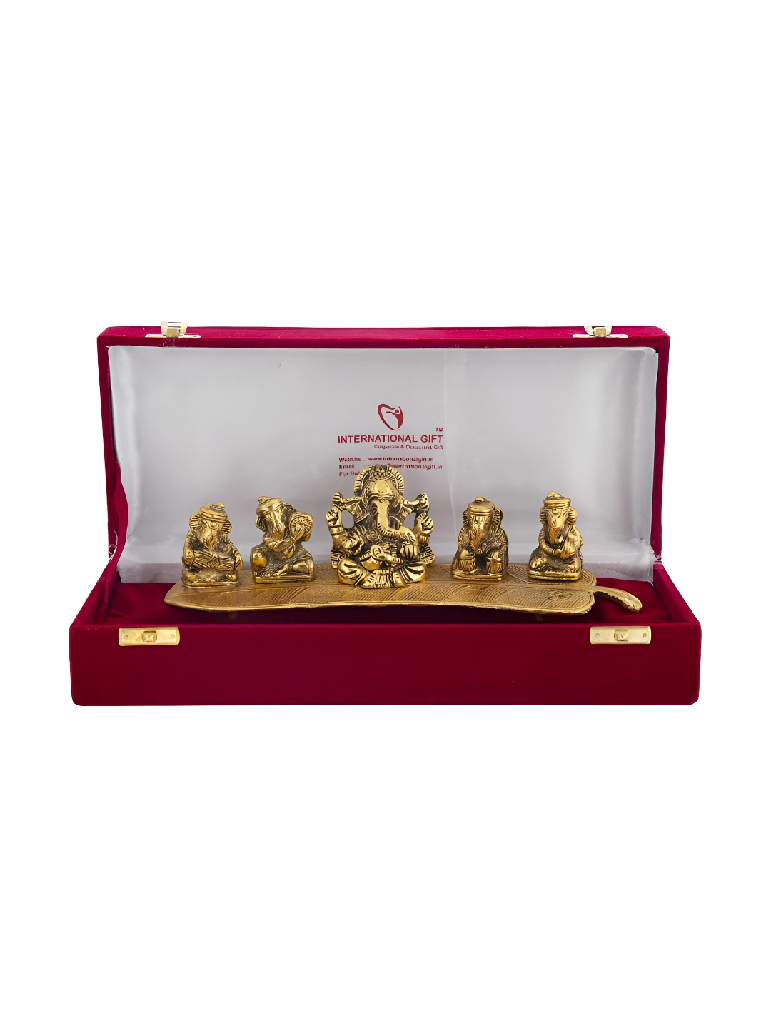 INTERNATIONAL GIFT Ganesh God with Beautiful Box Gold Metal Metallic Prayer Room Music Small Showpiece - 2.4 Inches