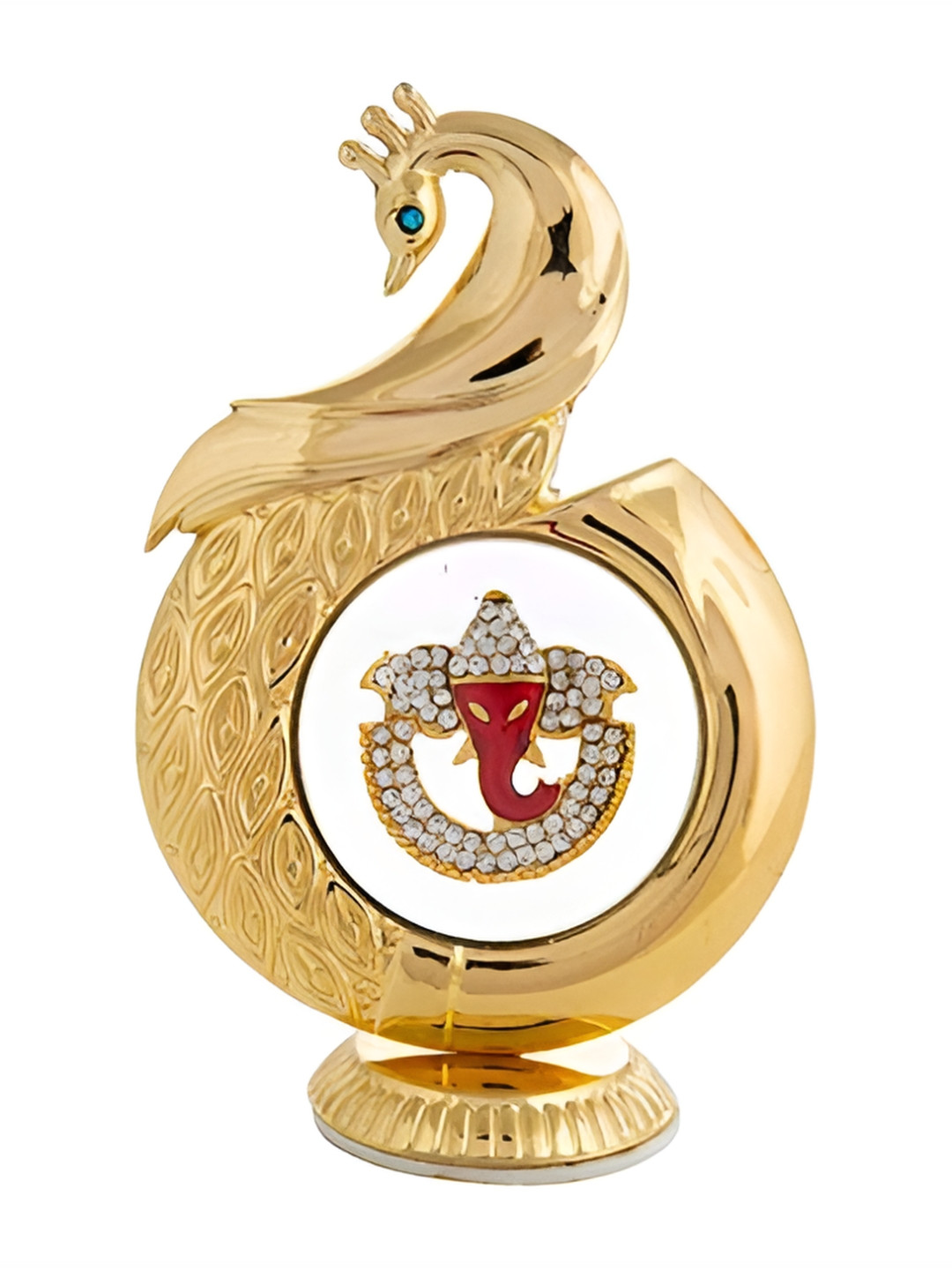 INTERNATIONAL GIFT Peacock Shape Ganesh Hindu God Gold Brass Metallic Prayer Room Small Showpiece - 4.7 Inches