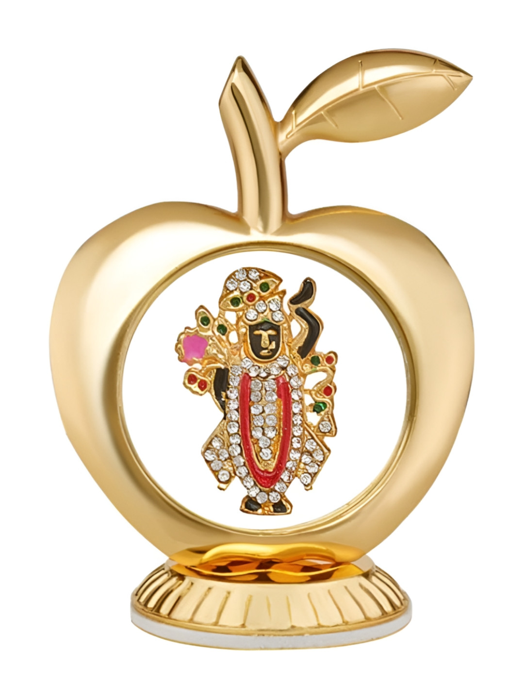 INTERNATIONAL GIFT Apple Shaped Lord Krishna Bihari Gold Metal Metallic Prayer Room Small Showpiece - 3.3 Inches