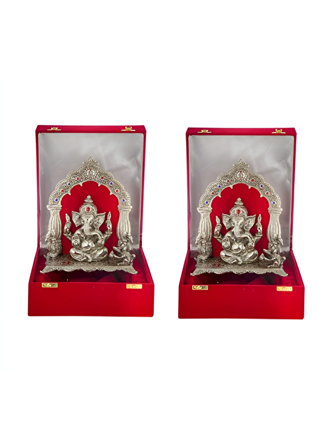INTERNATIONAL GIFT Silver toned 2 Pcs Ganesha Idol With Box Home Gifts Set