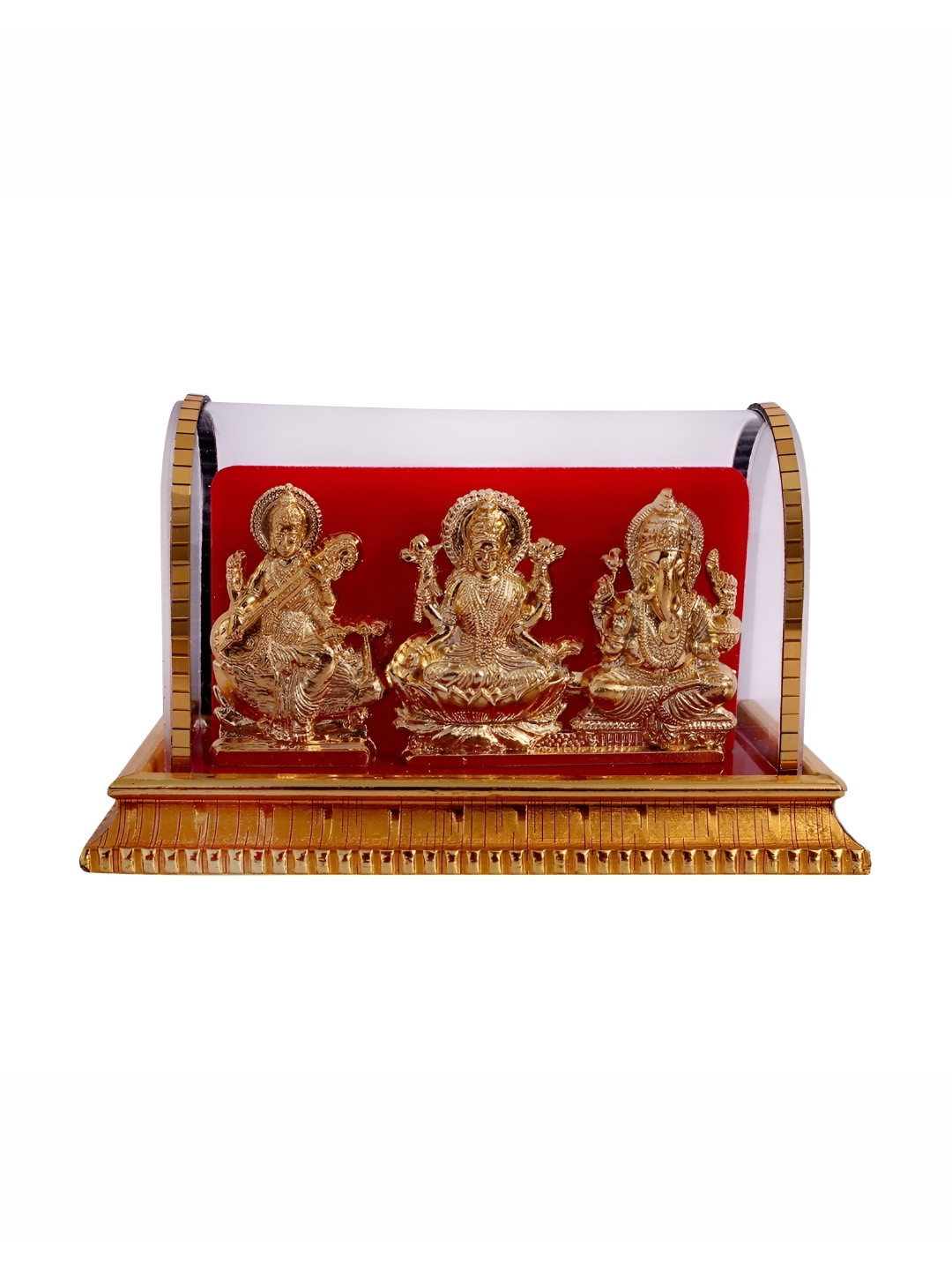INTERNATIONAL GIFT Lord Ganesh and Maa Lakshmi, Sarswati Gold Metal Metallic Prayer Room Medium Showpiece - 3 Inches