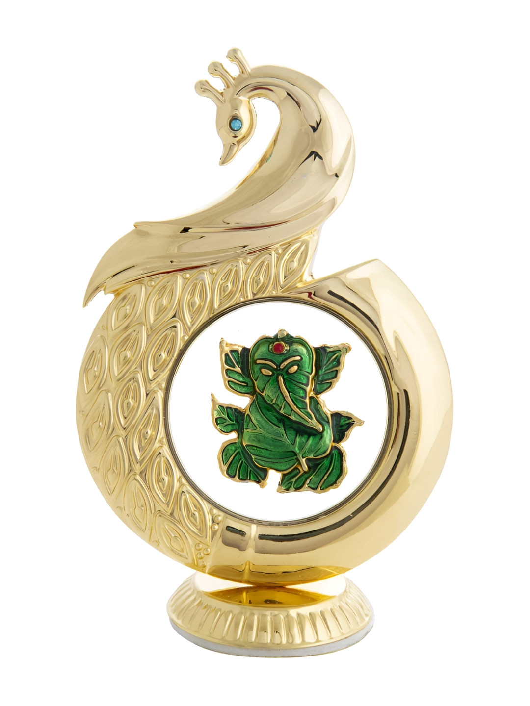 INTERNATIONAL GIFT Peacock Shape Ganesh Gold Brass Metallic Living Room Small Showpiece - 4.7 Inches