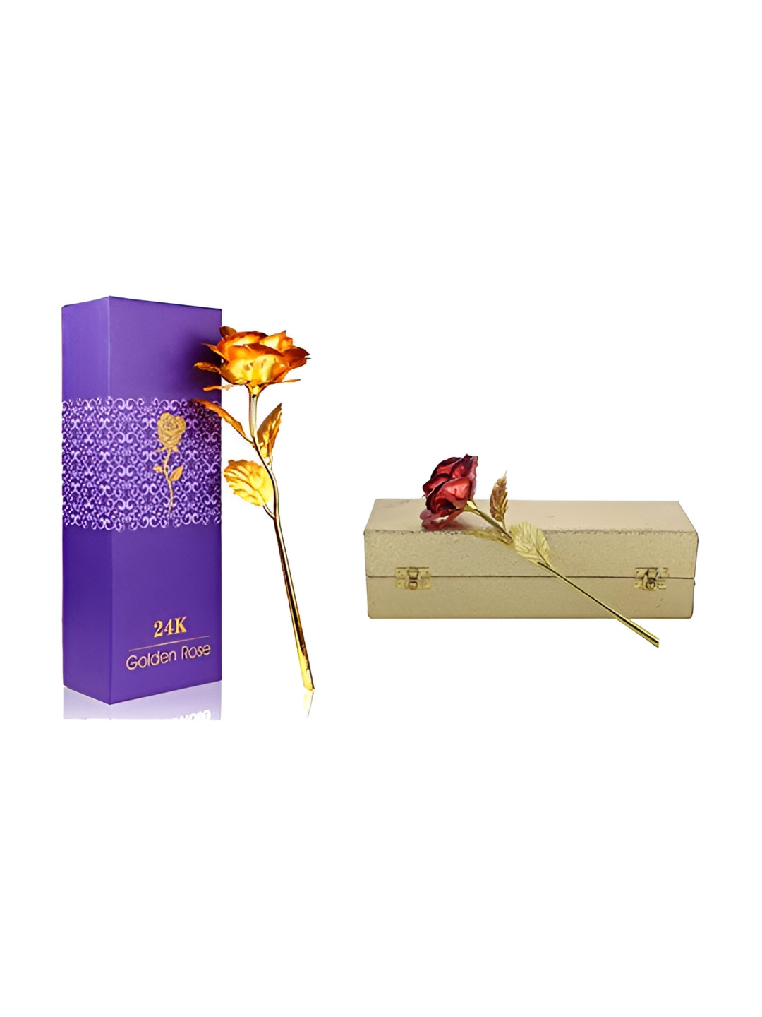 INTERNATIONAL GIFT Red Rose Flower Gold Plastic Natural Living Room Small Showpiece - 9.8 Inches